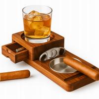 LUKSUSOWY DREWNIANY ZESTAW DO WHISKY I CYGAR IDEALNY PREZENT