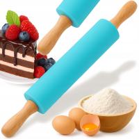 SILIKONOWY WAŁEK DO CIASTA KUCHENNY ROLKA OBROTOWA DO PIZZY DREWNO XXXL