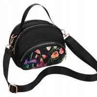 TOREBKA Mała Czarna Na Ramię Damska Materiałowa Kwiaty Kolorowe