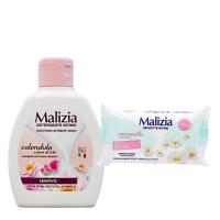 Malizia итальянский набор жидкости для интимной гигиены 200 мл салфетки 20 шт.