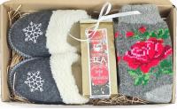 Zestaw Prezentowy Ocieplane Pantofle w Kartoniku Skarpety + Herbatka *36*
