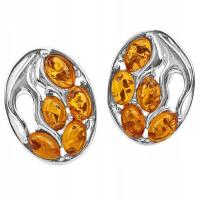 SREBRNE DUŻE KLIPSY owalne z naturalnym BURSZTYNEM bałtyckim SREBRO 925