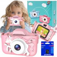 Aparat Dla Dzieci Cyfrowy Full HD Lekki z Efektami +32GB Karta Jednorożec