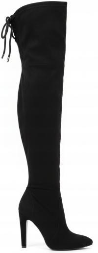 9195 DAMSKIE CZARNE ZAMSZOWE KOZAKI NA ZAMEK NA OBCASIE ZA KOLANO