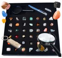 Kamienie Zestaw kolekcjonerski Zbiór minerałów naturalnych zestaw + LATARKA