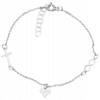 BRANSOLETKA NIESKOŃCZONOŚĆ KRZYŻ SERCE SREBRO 925