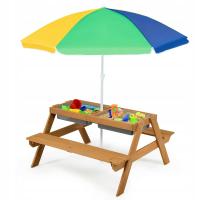 3-w-1 Stół piknikowy dla dzieci z drewna, zewnętrzny stół do piasku i wody