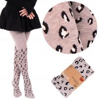 Rajstopy dziewczęce BAWEŁNIANE CIEPŁE beżowy CENTKI ANIMAL 86/98