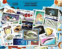 Zestaw 100 znaczków pocztowych - FAUNA MORSKA