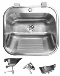 ZLEW GOSPODARCZY STAL NIERDZEWNA MATOWA 55 cm Z PÓŁKĄ Z OTWOREM KOMORA