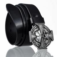 Pasek skórzany Blakardo czaszka z krzyżem 125 x 4 cm czarny