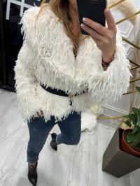 BB FUTRO ZE STRUSIA FUTERKO KURTKA FUTRZANA KREMOWE ECRU