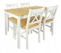 Стол 4 стула для кухни, столовой, гостиной-Белый / Сосна натуральное дерево