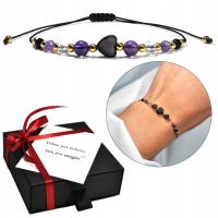 CZARNY TURMALIN Bransoletka AMETYST Kamienie Srebro Złoto 24K Dzień Kobiet