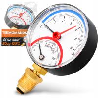 TERMOMANOMETR 1/2'' Termometr Manometr 0-6 BAR 120° C RADIALNY PIONOWY 0S-T