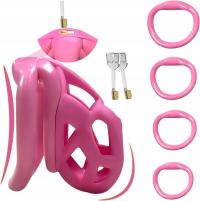 PLASTIKOWA KLATKA NA PENISA BDSMJOY +4 RÓŻNE ORINGI RÓŻOWA ROZMIAR M