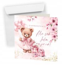 Приглашения на год, первый день рождения имя ребенка конверт-плюшевый мишка