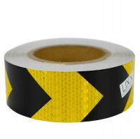 TAŚMA ODBLASKOWA SAMOPRZYLEPNA rolka 25M x 5CM strzałki ŻÓŁTO CZARNE