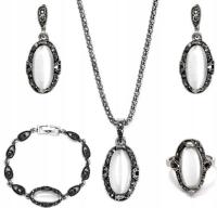 Srebrny ślubny komplet biżuterii z opalem srebrzone kolczyki naszyjnik