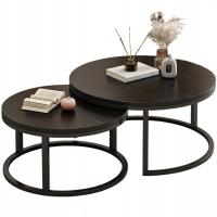 ЖУРНАЛЬНЫЙ СТОЛИК КРУГЛЫЙ НАБОР ИЗ 2 ЧЕРНЫХ ЖУРНАЛЬНЫХ СТОЛИКОВ СОВРЕМЕННЫЙ ЛОФТ ДЛЯ ГОСТИНОЙ