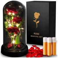 WIECZNA RÓŻA W SZKLE LED ŚWIECĄCA PIĘKNY PREZENT NA DZIEŃ BABCI I DZIADKA