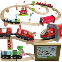 Деревянные железнодорожные пути поезд вагоны на батарейках туннель 320 см набор детей