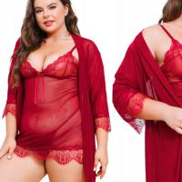 ZESTAW damska PLUS SIZE KOSZULA NOCNA + SZLAFROK + FIGI bielizna NA PREZENT