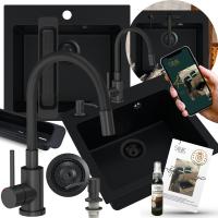 НАБОР ДЛЯ КУХОННОЙ РАКОВИНЫ ГРАНИТНЫЙ ОДНОРЯДНЫЙ ЧЕРНЫЙ С ДИСПЕНСЕРОМ ДЛЯ СИФОНА