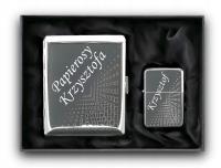 Подарок на День бойфренда набор портсигар Серебряный с зажигалкой гравер