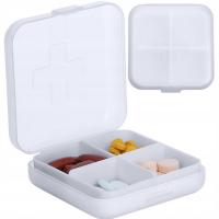Pojemnik kasetka podróżna na leki cztery przegródki BIAŁY 3423