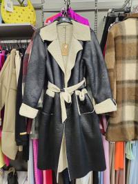 Kożuch długi czarny eko, r. Uni Plus Size Italy !!!