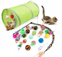 Zestaw 21 zabawek dla kota – wędka, tunel, myszki, piłki – idealna zabawa!