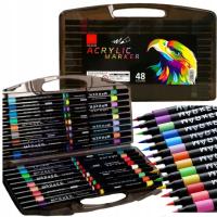 MARKERY AKRYLOWE ZESTAW 48 SZT Pisaki Flamastry Mazaki WODOODPORNE Z FARBĄ