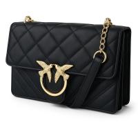 TOREBKA KOPERTÓWKA DAMSKA CZARNA SKÓRA EKO JASKÓŁKI ZŁOTY ŁAŃCUSZEK PASEK