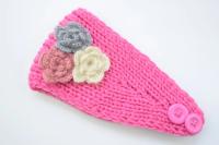 Elegant Sweet Three Flowers Wool Knitting Headband With Button Women Knit