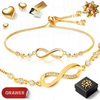 ZŁOTA BRANSOLETKA DAMSKA 585 NIESKOŃCZONOŚĆ KRYSZTAŁY REGULOWANA NA PREZENT