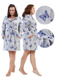 Szlafrok damski polarowy z kapturem Wiązany z Kieszeniami ciepły miły