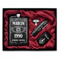 Zestaw Premium Piersiówka Scyzoryk Zapalniczka z GRAWEREM Black 240ml