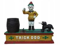 TRICK DOG stara vintage ciezka metalowa skarbonka