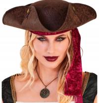 KAPELUSZ PIRATA PIRATKI PIRACKI TRIKORN PIRAT BRĄZ BRĄZOWY HALLOWEEN BAL