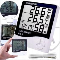 TERMOMETR ELEKTRONICZNY HIGROMETR LCD ZEGAR POMIAR TEMPERATURA WILGOTNOŚĆ