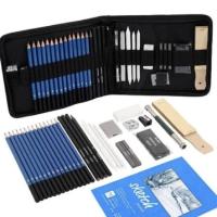 ZESTAW ARTYSTYCZNY 35 EL. OŁÓWKI WĘGIEL GUMKA SZKIC RYSUNEK ETUI