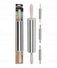 Wałek do ciasta oburącz.44x6cm, stal nierdzewna/PH rączka mix kolorów