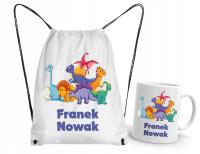 WOREK + KUBEK do przedszkola szkoły DINOZAURY