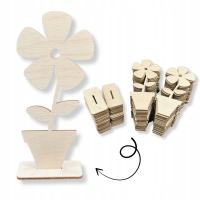 Drewniany kwiatek w doniczce kwiat 15cm zestaw 50 SZT na zajęcia kreatywne