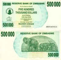 # ZIMBABWE - 500000 DOLARÓW 2007 - P-51 - UNC