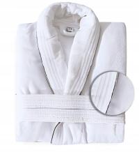 SZLAFROK WELUROWY HOTELOWY FROTTE BIAŁY W PASKI MIĘKKI SPA 100% bawełna