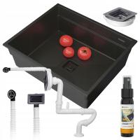 ГРАНИТНАЯ КУХОННАЯ РАКОВИНА ЧЕРНЫЙ ПОДВЕСНОЙ СИФОН КВАДРАТНЫЙ НАБОР EPIR 60