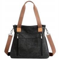 Torebka Miejska Worek Pojemna Na Ramię Grafitowa Czarna Damska Tkanina