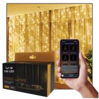 GIRLANDA ŚWIĄTECZNA KURTYNA LED NA OKNO LAMPKI ZEWNĘTRZNE BIAŁE CIEPŁE 1x1M